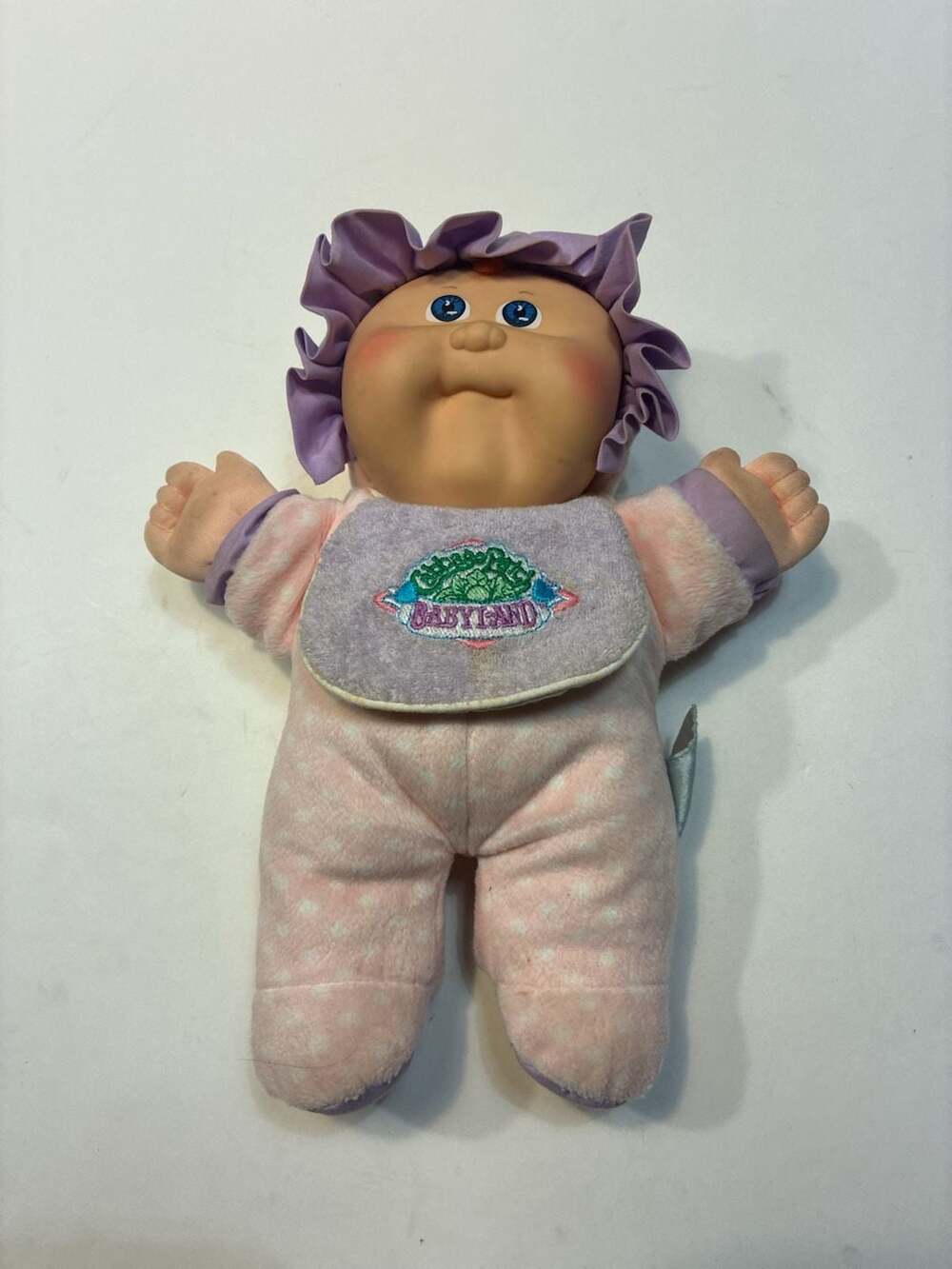 Vintage 1988 Cabbage Patch Kids Babyland Doll Pink Polka Dot with Purple Bib